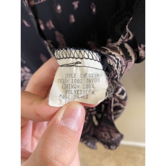 Vintage David Dart Petites Womens Black Lavender Button-Up Blouse M Rayon Collar - Picture 6 of 7